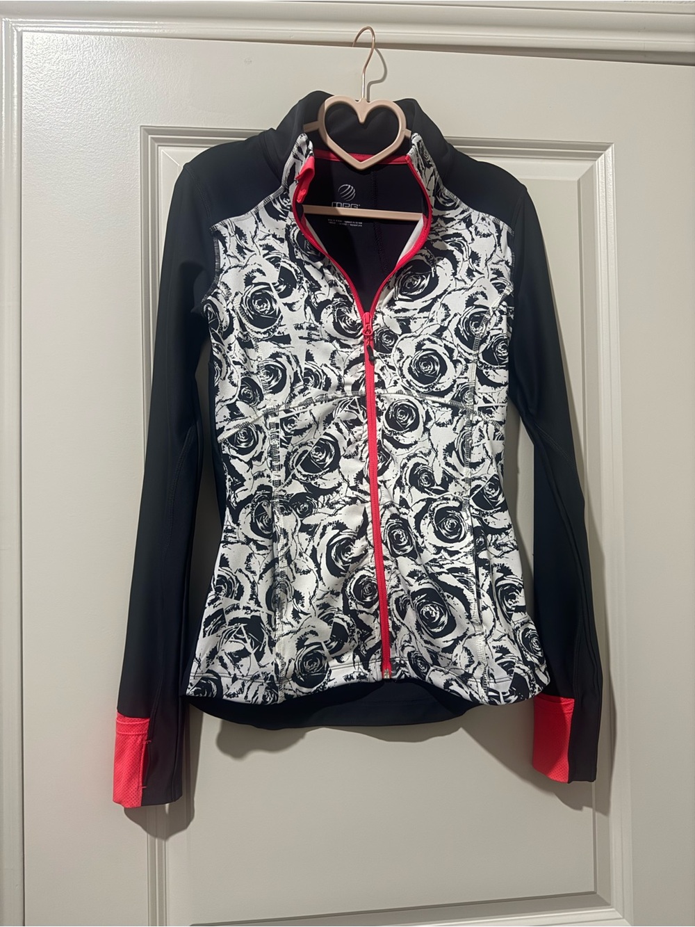 MPG Black & White Floral Jacket with Pink Accents